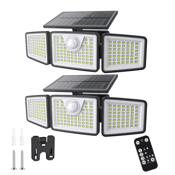 4af135e1-0054-45ec-94a8-1b6c29e19030 3/2/1pc 2500 Lm Solar Lights For Outdoors With Motion Sensor, 3-Head 270° Wide Angle Street Area Lights, IP65 Waterproof Security Lighting With 3 Modes And Remote Control,