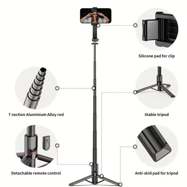 Extendable Selfie Stick That Doubles As a Professional Floor Tripod for Live Streaming, Featuring a Wireless Remote, 360-Degree Rotation, And a Stable Anti-Shake Design
