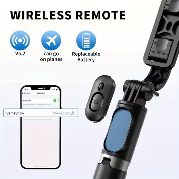 Extendable Selfie Stick That Doubles As a Professional Floor Tripod for Live Streaming, Featuring a Wireless Remote, 360-Degree Rotation, And a Stable Anti-Shake Design