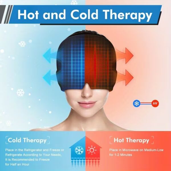 HotCold Therapy Migraine Cap (2) Hot/Cold Therapy Migraine Cap - Thick Gel Headache Relief Wrap for Sinus Pressure