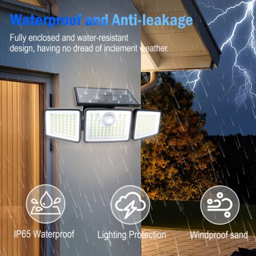 a346bf68-682e-4d14-8d08-73d26ec6e6b6 3/2/1pc 2500 Lm Solar Lights For Outdoors With Motion Sensor, 3-Head 270° Wide Angle Street Area Lights, IP65 Waterproof Security Lighting With 3 Modes And Remote Control,