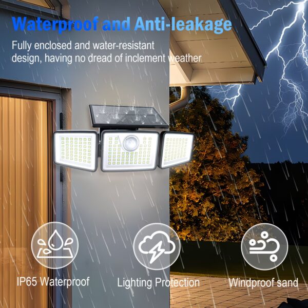 a346bf68-682e-4d14-8d08-73d26ec6e6b6 3/2/1pc 2500 Lm Solar Lights For Outdoors With Motion Sensor, 3-Head 270° Wide Angle Street Area Lights, IP65 Waterproof Security Lighting With 3 Modes And Remote Control,