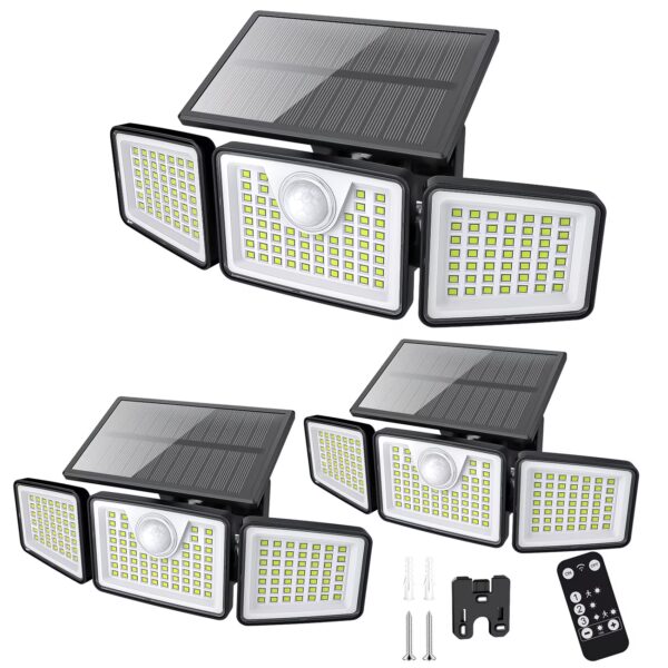 bff12f0c08c34086b86a075d97abb271-goods 3/2/1pc 2500 Lm Solar Lights For Outdoors With Motion Sensor, 3-Head 270° Wide Angle Street Area Lights, IP65 Waterproof Security Lighting With 3 Modes And Remote Control,