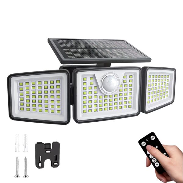 c6cd0415-8dd4-48ec-b2c2-ce2a7df1846b 3/2/1pc 2500 Lm Solar Lights For Outdoors With Motion Sensor, 3-Head 270° Wide Angle Street Area Lights, IP65 Waterproof Security Lighting With 3 Modes And Remote Control,