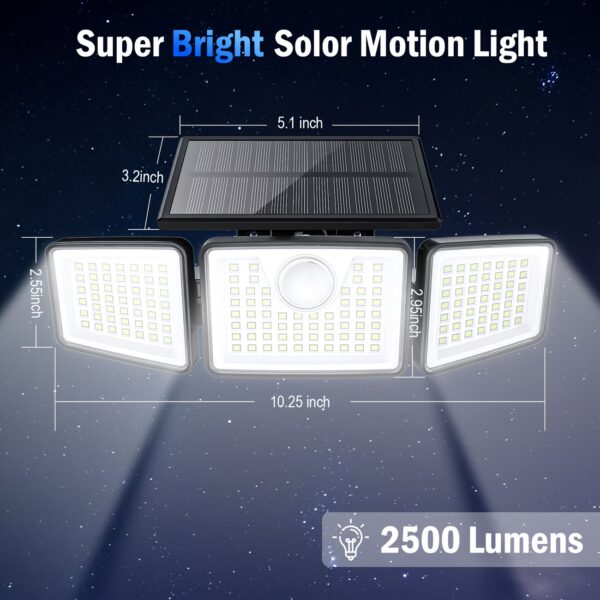 fbbdc5ca-b718-4361-b6f3-37eba5978a9e 3/2/1pc 2500 Lm Solar Lights For Outdoors With Motion Sensor, 3-Head 270° Wide Angle Street Area Lights, IP65 Waterproof Security Lighting With 3 Modes And Remote Control,