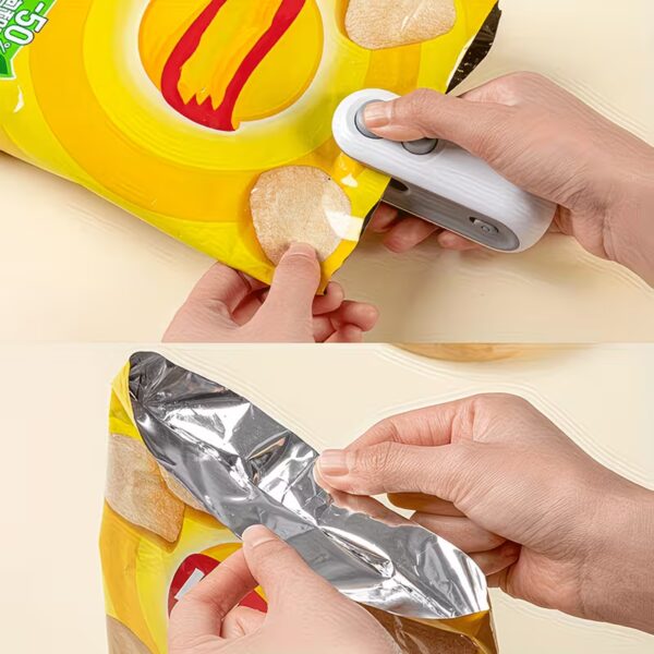 mini sealer (3) 2PCS Mini Bag Sealer Set: USB Rechargeable Handheld Heat Sealer for Chips & Snacks.