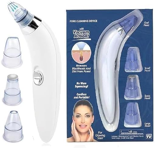 4-in-1 Electric Blackhead Remover Vacuum | Derma Suction Pore Cleaner Tool for Men & Women | Acne, Pimple & Whitehead Extractor | Facial Skin Care Device
