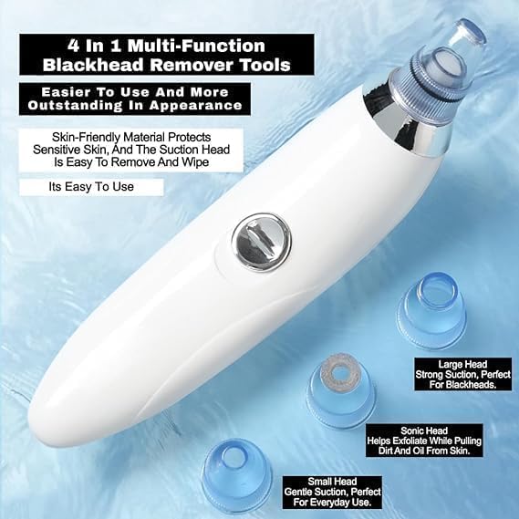 4-in-1 Electric Blackhead Remover Vacuum | Derma Suction Pore Cleaner Tool for Men & Women | Acne, Pimple & Whitehead Extractor | Facial Skin Care Device